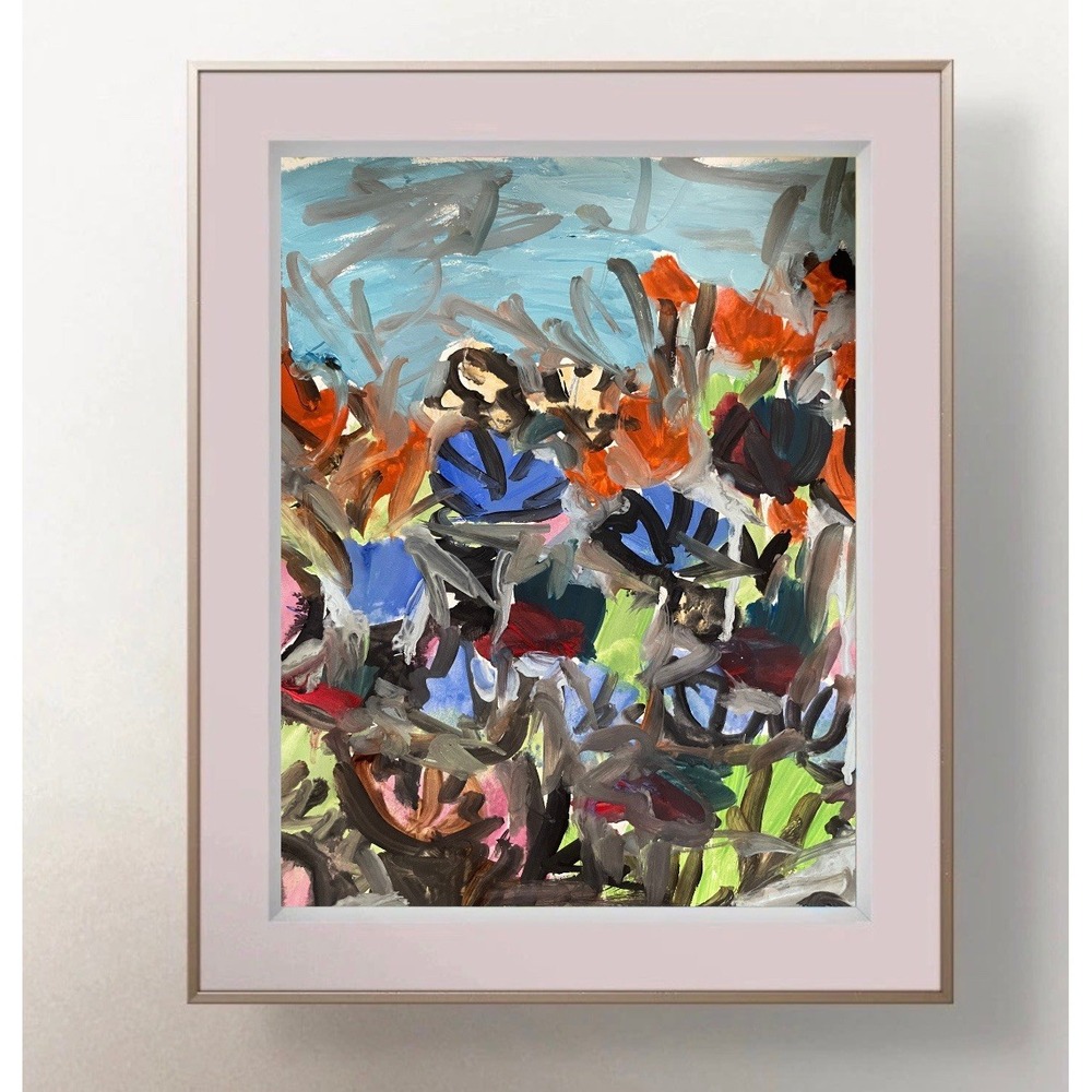 OMAN Artist Abstract Landscape Painting Garden Flowers Sky Nature Art 8.5x11